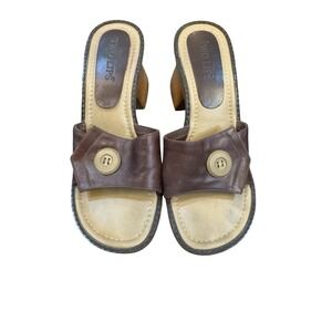 Vintage Two Lips brown leather platform wedge sandals Leather Size 9 Wooden Clog